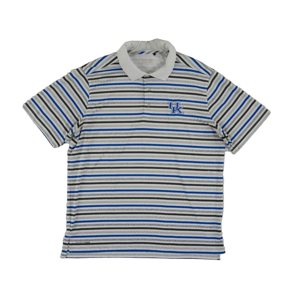 Ping Kentucky Wildcats UK Polo Shirt Men's‎ Size Large Blue Striped SensorCool